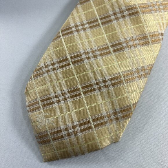 Burberry Silk Tie Necktie Boxed Set Cufflinks Pocket Square Cream Brown - Picture 3 of 16